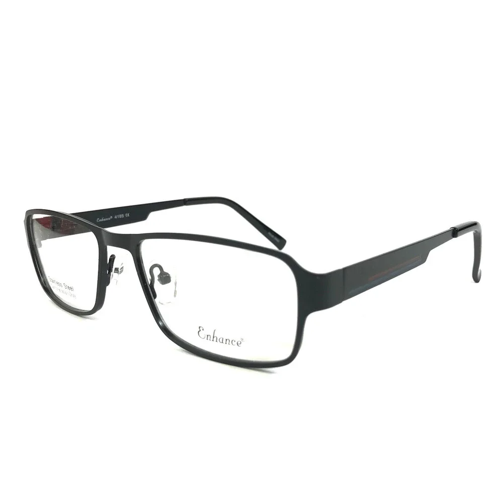 Enhance Eyeglasses Frames 4185 SBK Satin Black Rectangle Full Rim 54-17-140